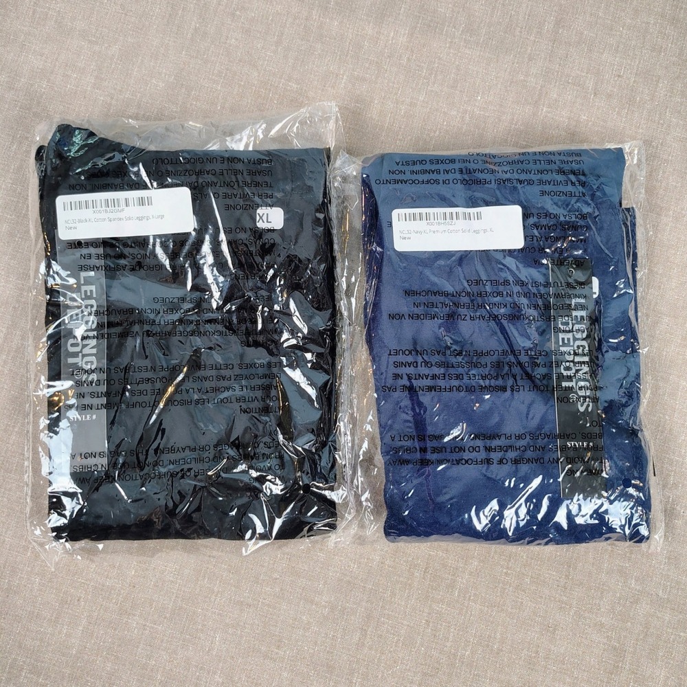 NWT Womens XL Leggings Depot Solid Cotton Spandex Leggings Black Navy 2 Pack